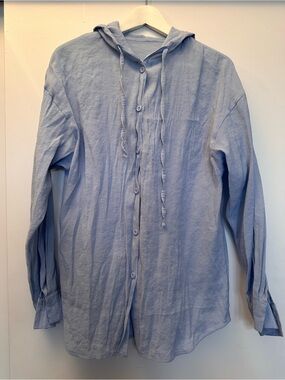 Light Blue Hooded Button-Up Shirt